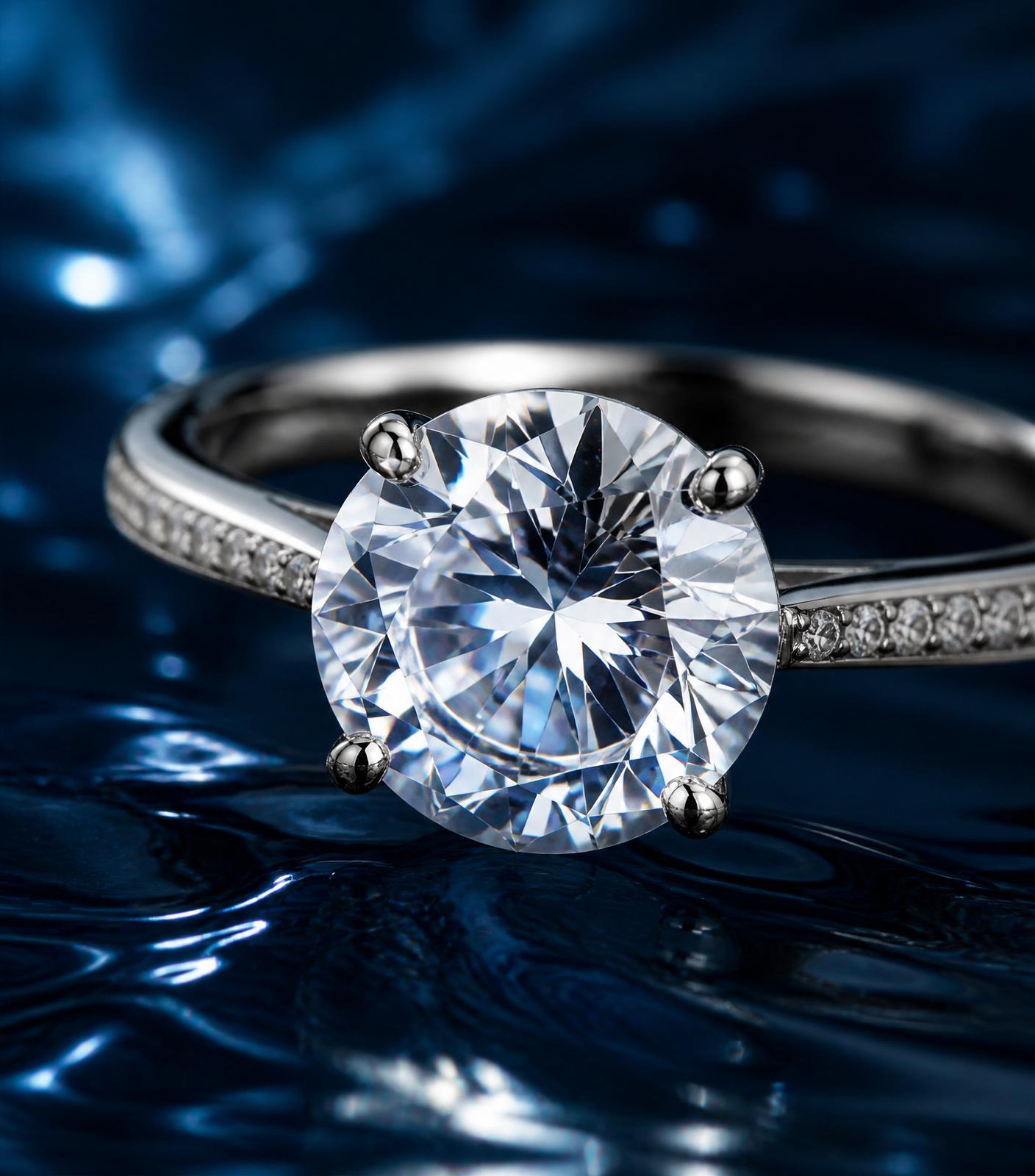 Macro close-up of a brilliant 5A cubic zirconia stone in a sterling silver setting